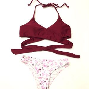 Nwot Burgundy wrap bikini set S